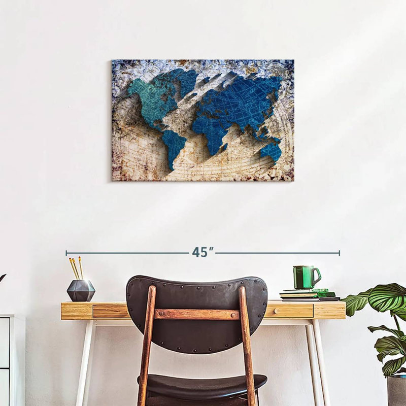 Carte du monde sculptée - reproduction sur toile tendue, H 30 po x l 20 po x P 1,25 po