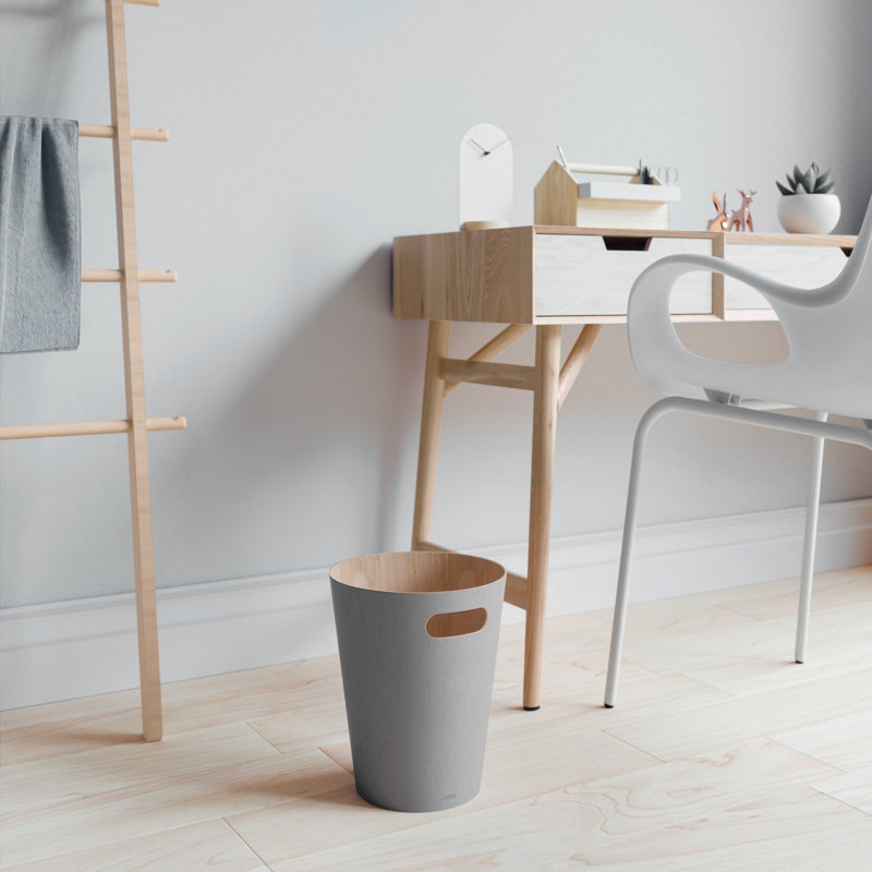 Gray Wood Open Top Bathroom Waste Basket