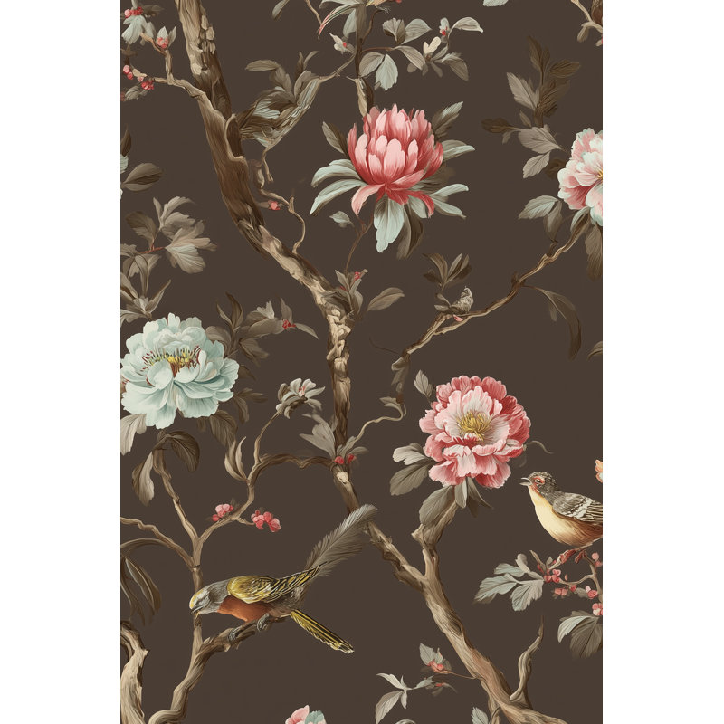 Papier peint floral oiseaux roulés amovibles mur double rétro
