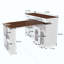 Îlot de cuisine avec table extensible et rotative, panneau de fibres à densité moyenne avec placage de noyer au design rétro, 4 tiroirs et armoires à portes en verre avec prise intégrée, station de repas extensible pour 2 à 4 personnes