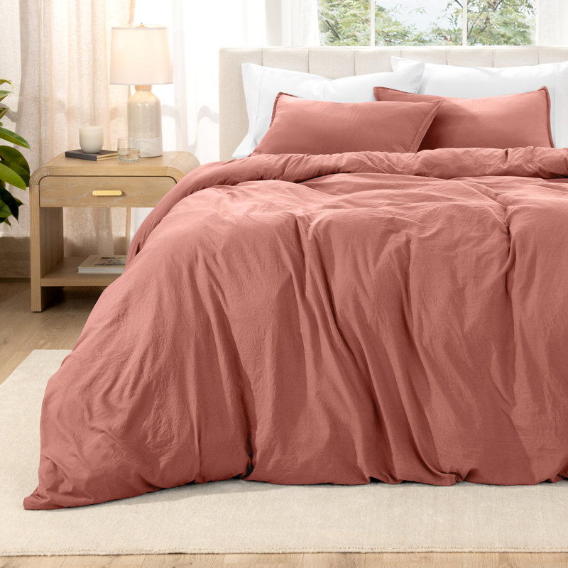 Sandwashed Duvet Cover Set, Double, Dusty Rose