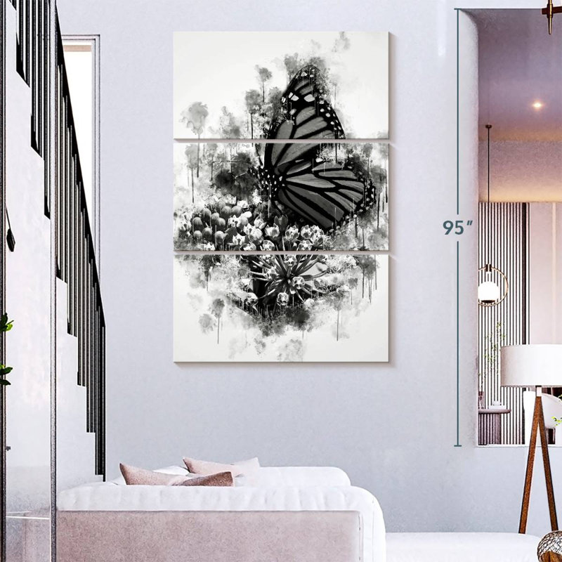 Brampt Monarch Butterfly Black And White, 74'' H x 48'' W
