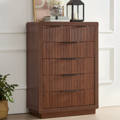 Commode en noyer avec profil courbé épaissi, commode moderne de 44,4 po de hauteur avec 6 tiroirs, organisateur de commode en bois pour chambre à coucher, salon, couloir