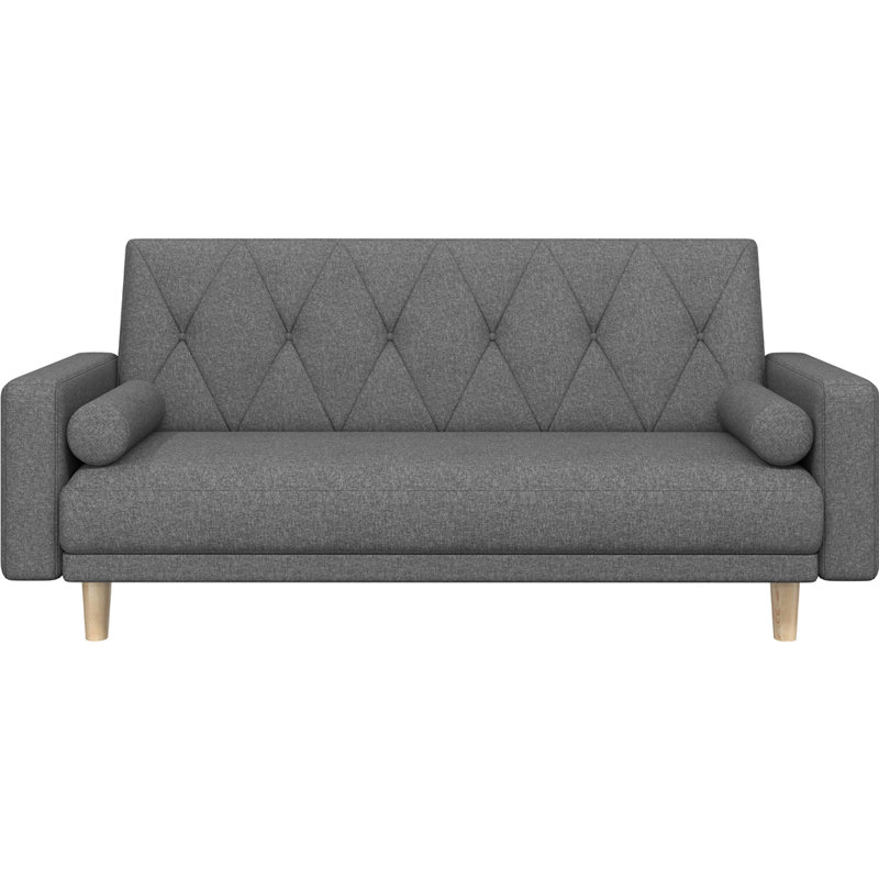Tufted 3 Seater Sofa Bed, Polyester - Dark Grey