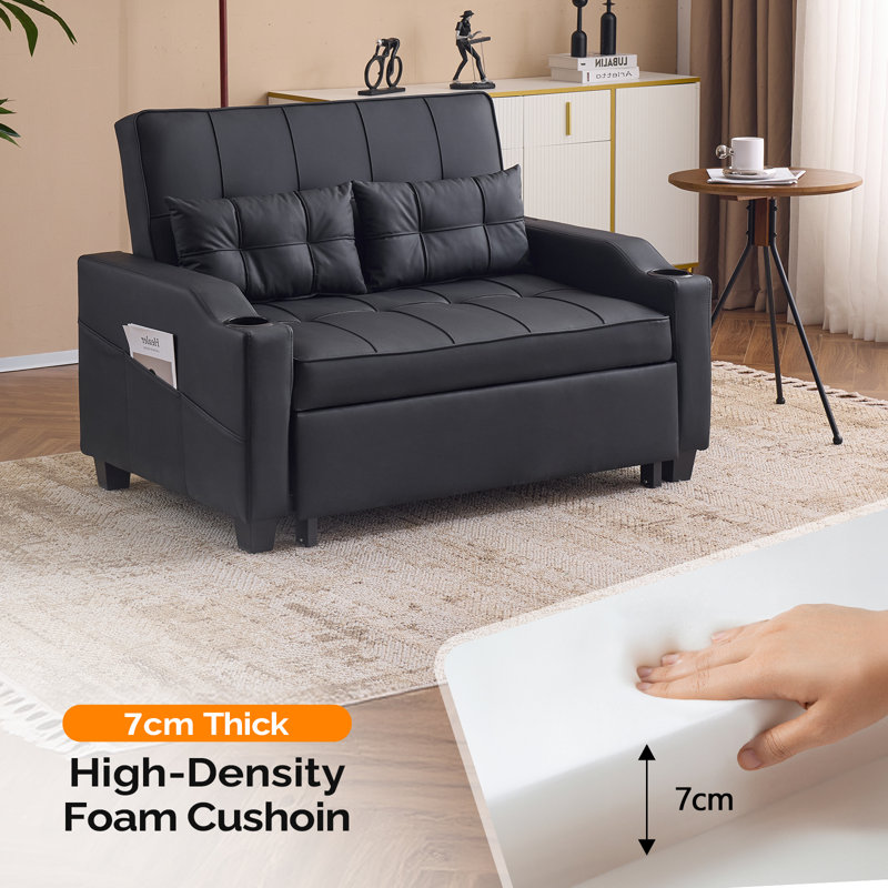Upholstered Convertible Twin Size Loveseat Recliner Sleeper Couch Pull Out Sofa Sofa Bed For Small Spaces, Black
