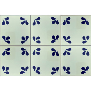 4.2" x 4.2" 9pcs TalaMex Tuliman Mexican Clay Tile Handmade Talavera Backsplash Mosaic