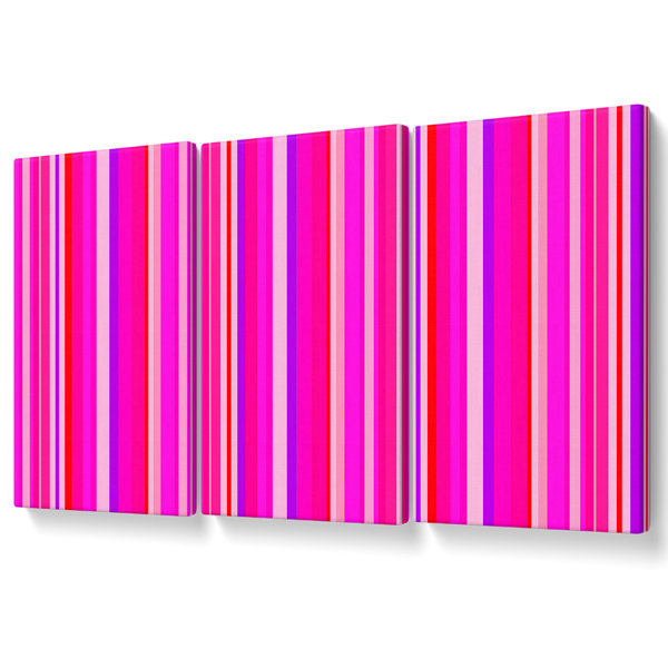 Ivy Bronx Retro Stripes Pink Canvas 3 Panel Set | Wayfair.co.uk