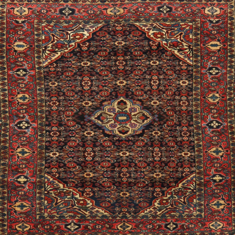 Tapis traditionnel rouge / crème Garonzik, Carré 5 pi