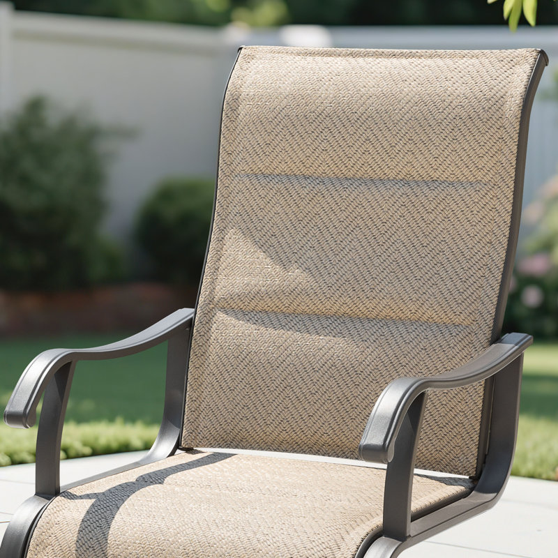 Outdoor Patio Dining Chairs, Breathable PVC-coated polyester, Iron Frame, Beige