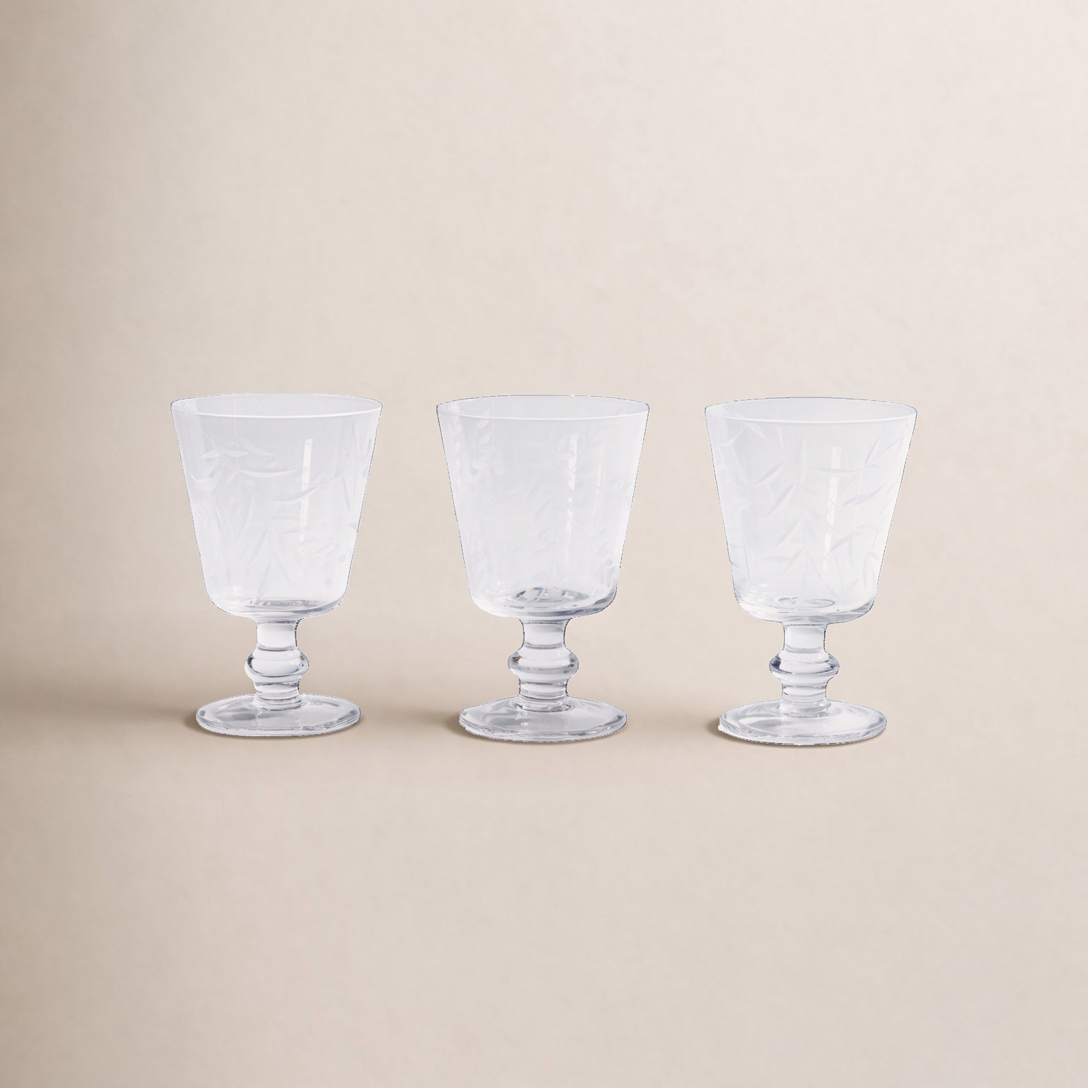Etched All-Purpose Goblet Glasses – Set of 3 (Assorted)