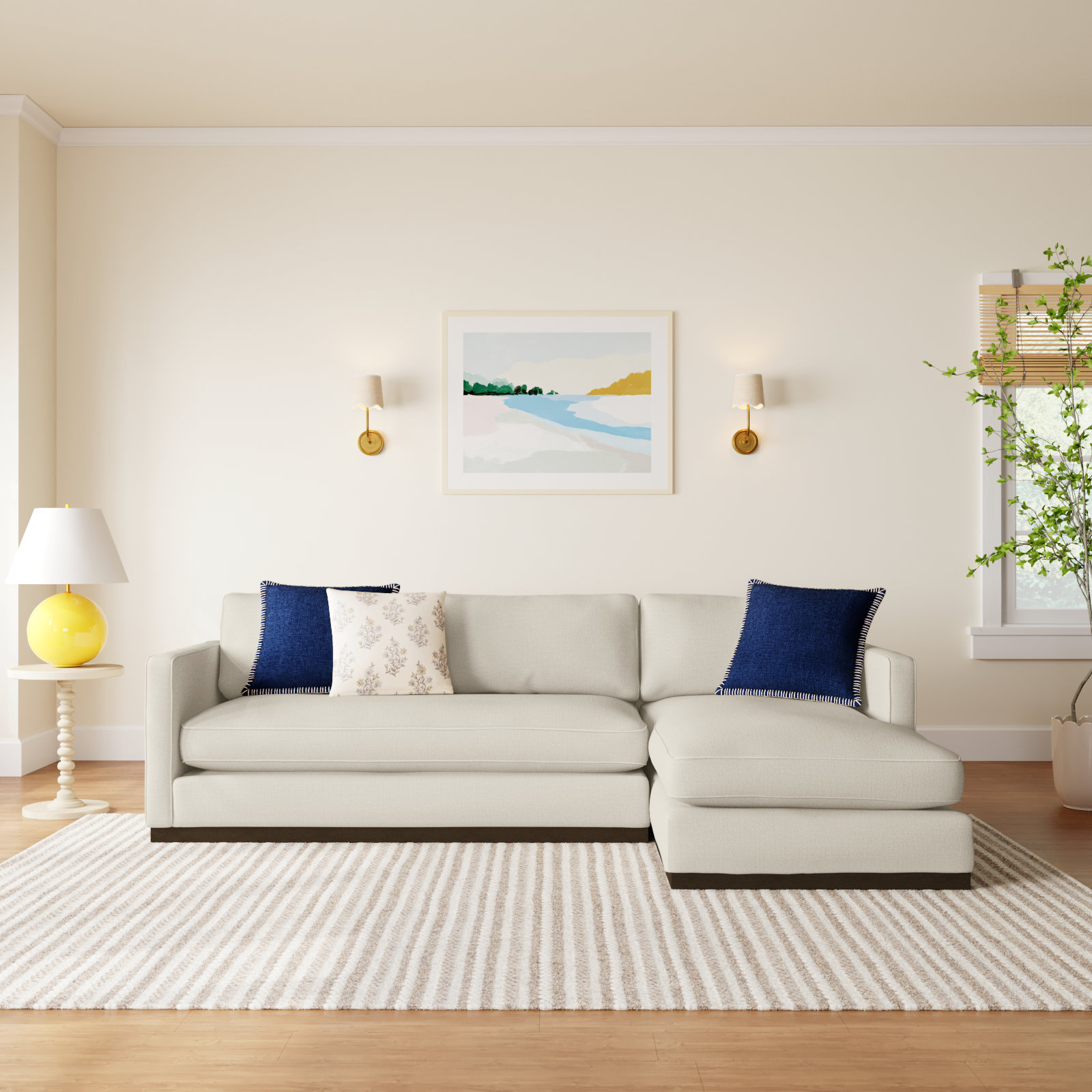 Bobbi Upholstered Chaise L-Sectional, Effie Linen Performance Weave, Right Hand Facing