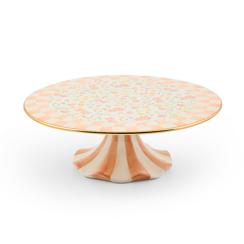 Posie Patch Ceramic Pedestal Platter, Orange/White