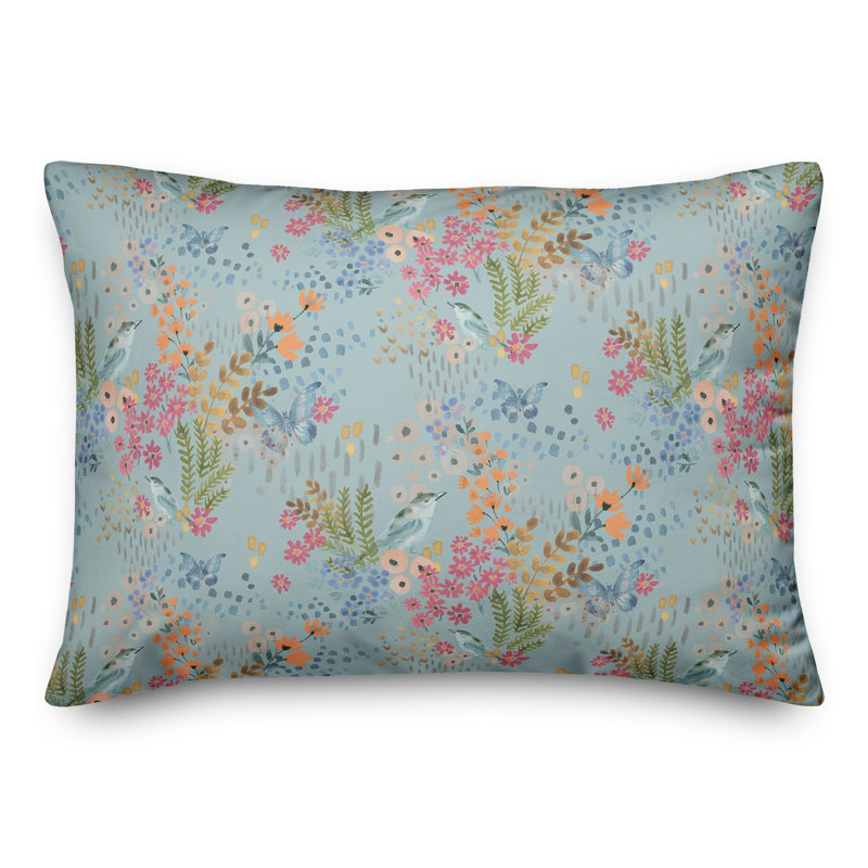 Coussin floral lombaire rectangulaire, Bleu