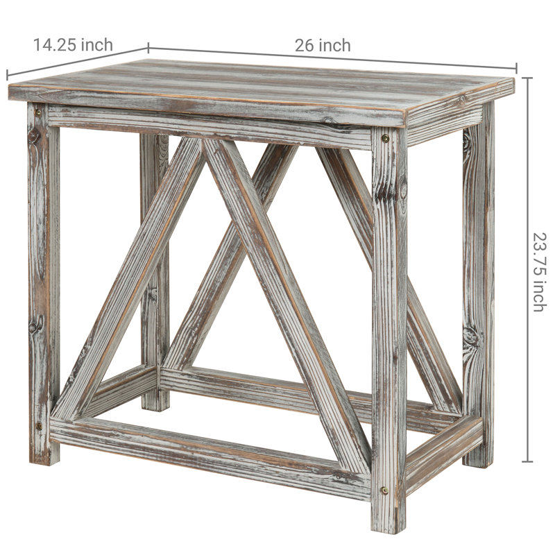 Torched Solid Wood Side Table