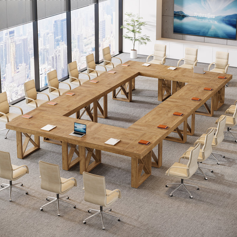 Rustic Conference Table Base Inbox Zero 63'' Farmhouse Conference Tables for Commercial Offices ...