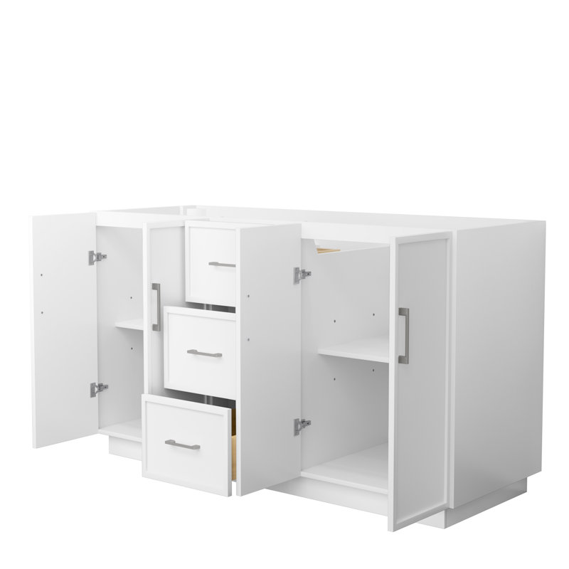 Elan TK 59" Freestanding Double Bathroom Vanity Base Only, Brushed Nickel, White