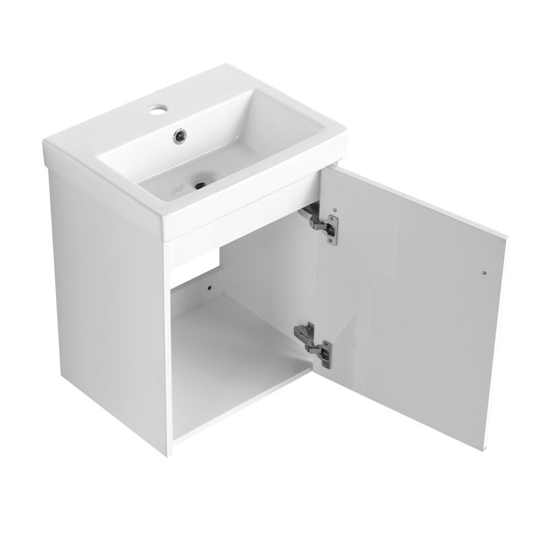 Meuble-lavabo flottant mural avec lavabo en céramique, Blanc