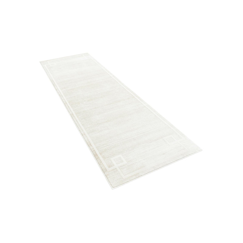 Tapis contemporain de couleur ivoire-beige Adelgunde, Tapis de couloir 2 pi 7 po x 13 pi 11 po