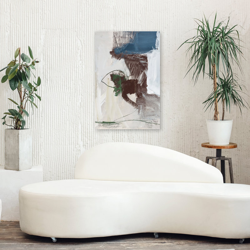 Abstrait foncé I - abstrait beige noir bleu, H 36 po x l 24 po