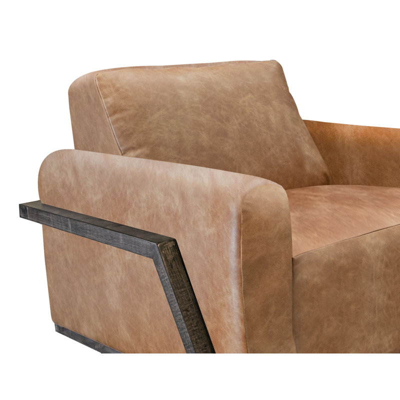 Structure et base en bois Fika, fauteuil en similicuir, Cognac Fika
