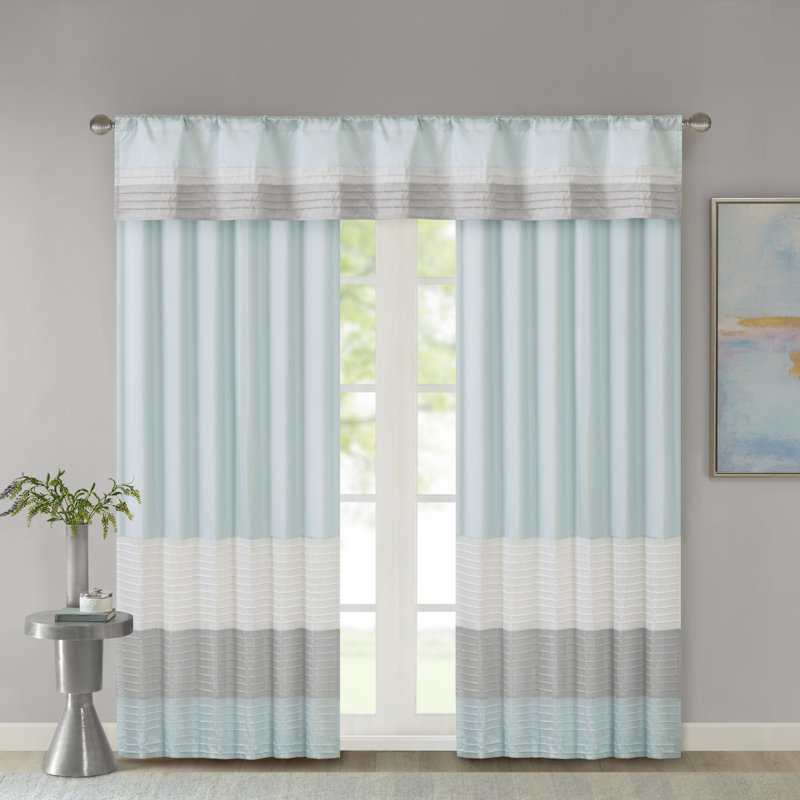Aqua and Gray Faux Silk Pintuck Window Valance