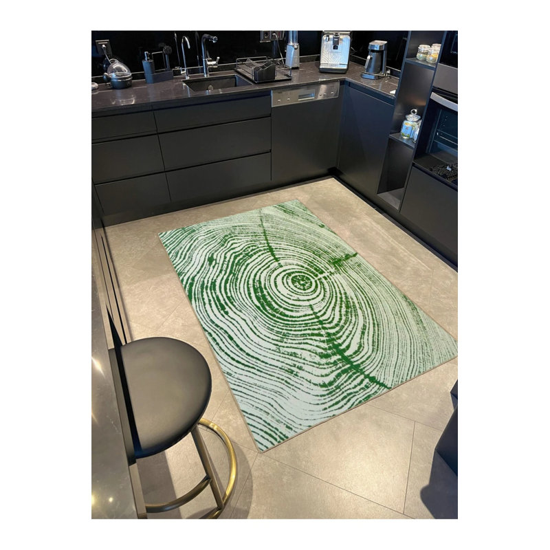 Green Log Painted Themed Woven Base Carpet And Washable Carpet, Rectangle 3'4" x 6'7"