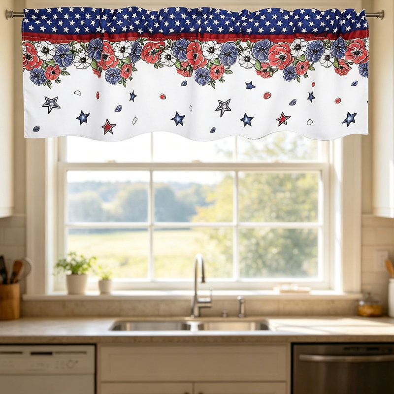 2D Printed Kitchen Curtain Short Panels Washable Decorative Window Curtains For Kitchen, A