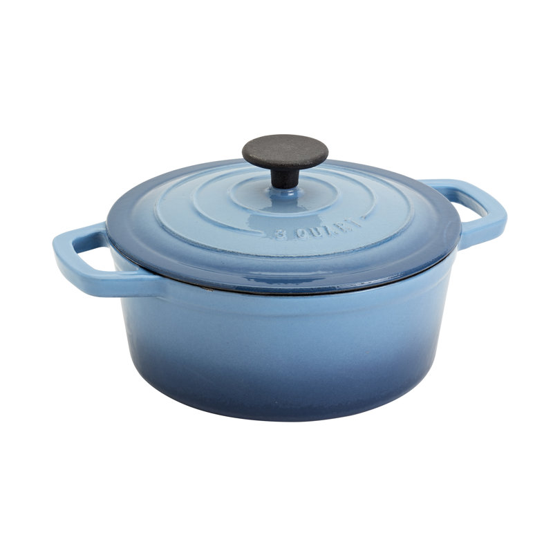 Smith & Clark - cocotte ronde en fonte émaillée, Bleu denim / bleu, 3 pintes