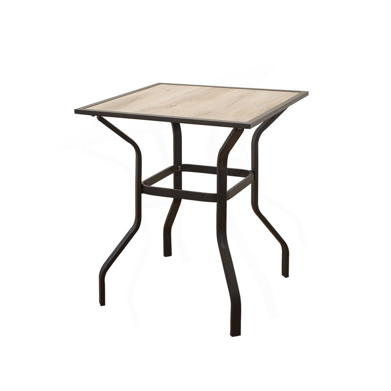 Table de bar d'extérieur carrée en métal avec plateau en bois pour terrasse de jardin (1 table)