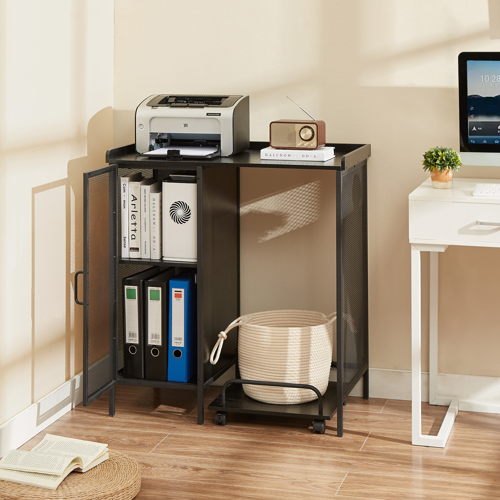 Vecelo Lateral Office Filing with Printer Paper Shredder Stand