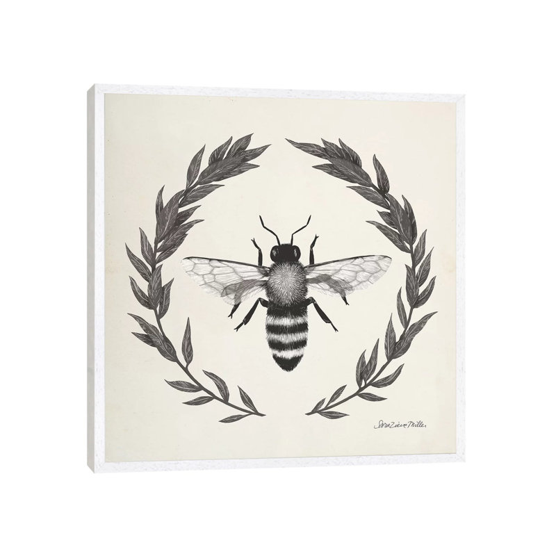 Happy To Bee Home I Neutral by Sara Zieve Miller - Painting on Canvas, 45.72cm H x 45.72cm W x 3.81cm D, White Floater Framed