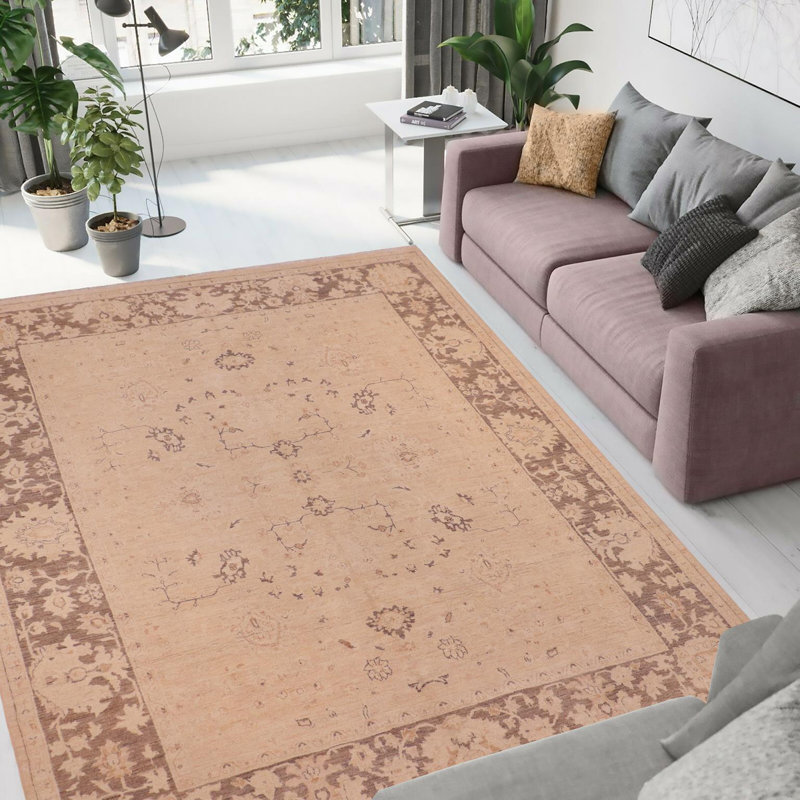 Tapis brun clair / brun en laine noué à la main à motif oriental de 8 pi 2 po x 10 pi Baccio