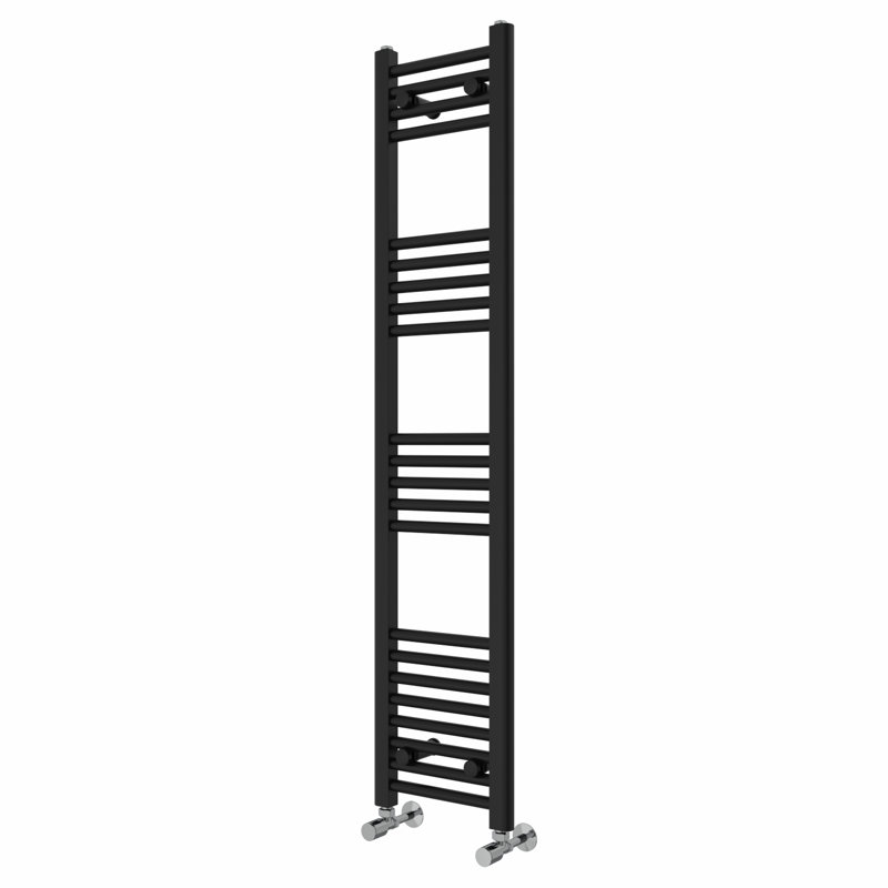 Wiest Straight Heated Towel Rail Radiator Bathroom Ladder Warmer, 140cm H x 30cm W x 3cm D, Black