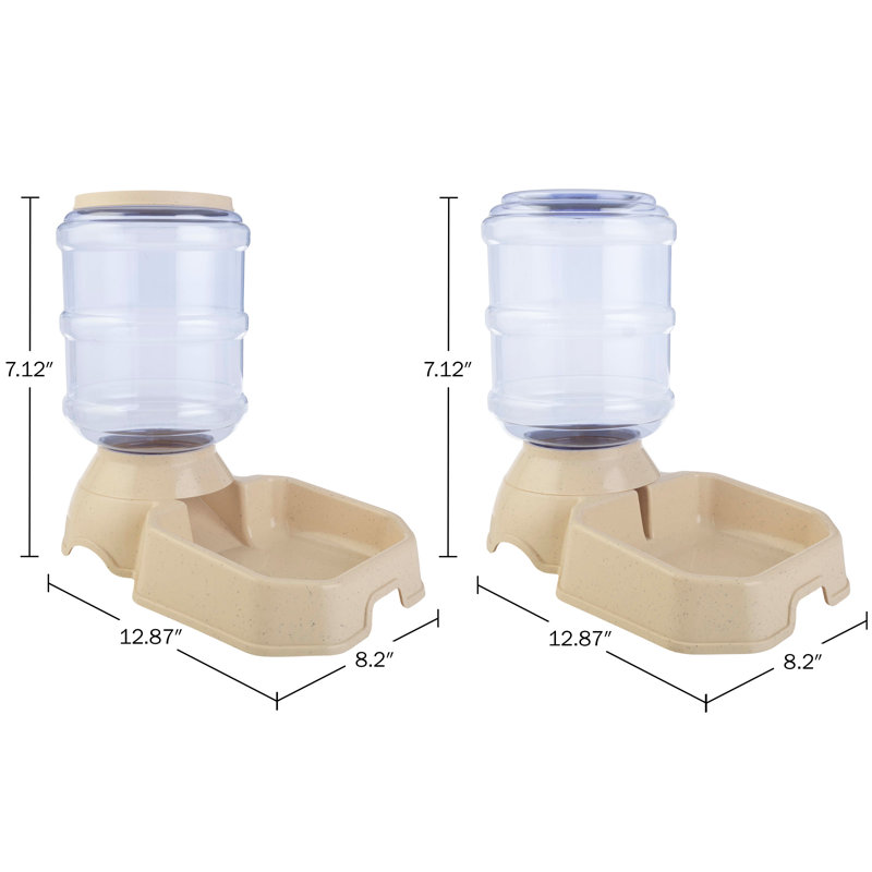 Beige and Clear Automatic Pet Feeder and Water Dispenser Set