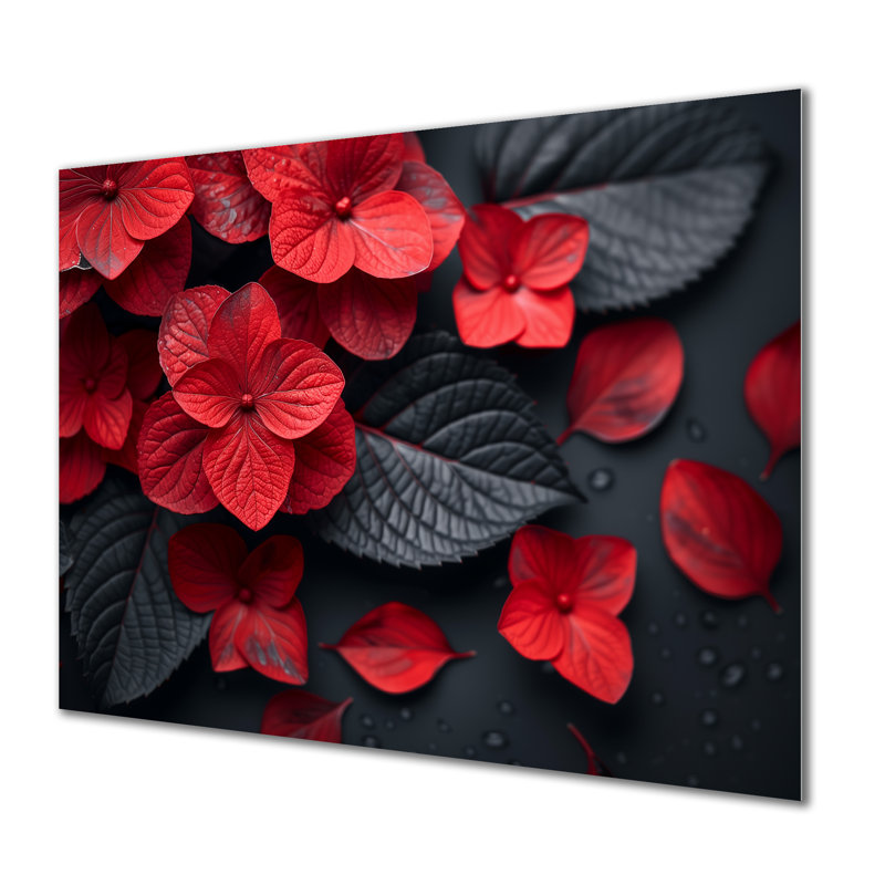Rendez-vous romantique rouge et noir hortensia II - art mural hortensia, H 24 po x l 32 po, Sans cadre, métal