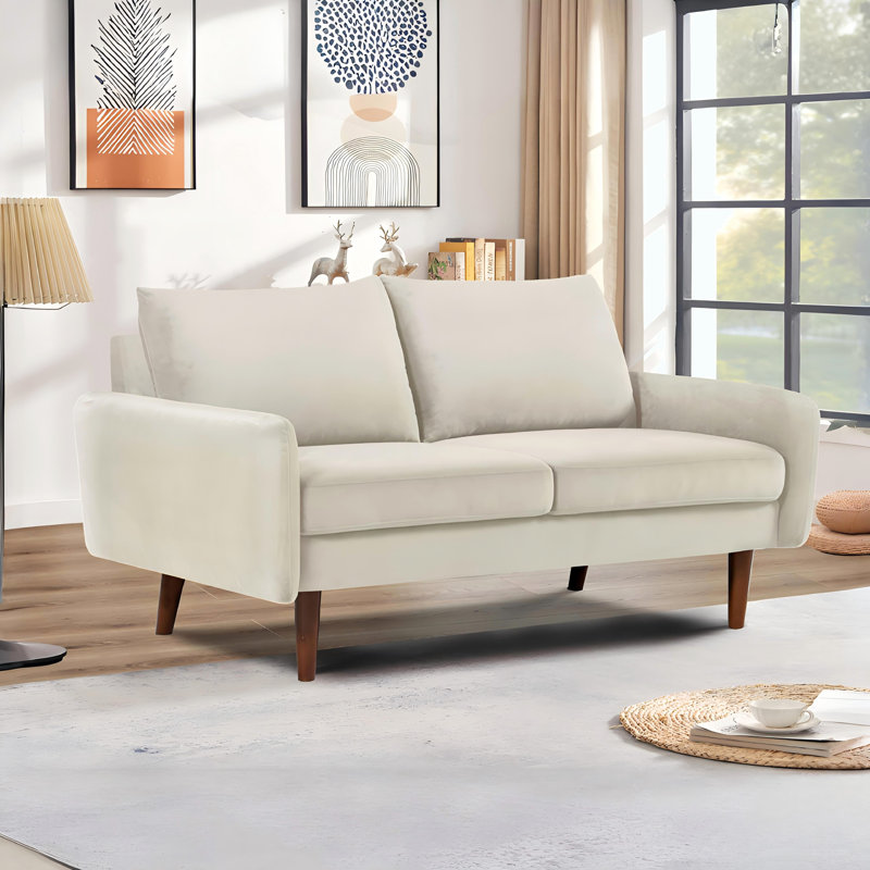 Causeuse en velours 2 places European Modern, Polyester ivoire