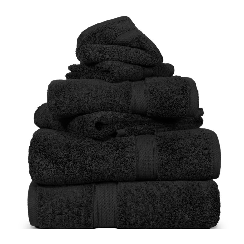 Scotia Egyptian Cotton Bath Towel Set, Black, 6Pc Towel Set  (2Bath, 2Hand, 2Face)