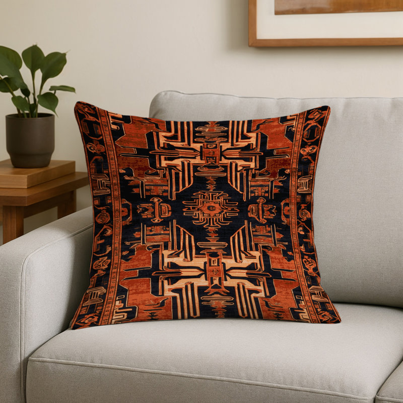 Coussin décoratif intérieur et extérieur ArtDeco, Carré 16 po, Brun géométrique 4