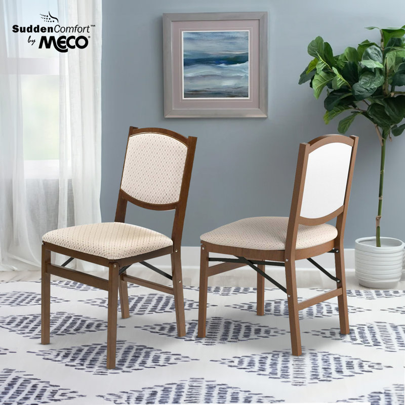 Brown Upholstered Wood Folding Dining Chair Set of 2