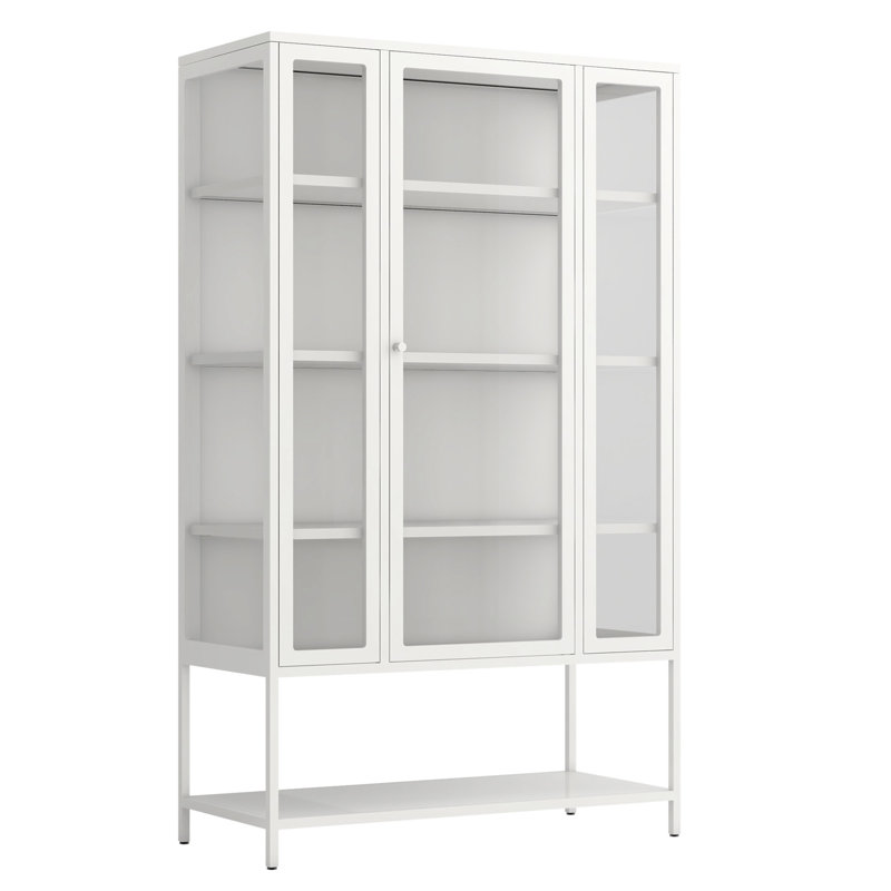 67.25'' Tall Iron Display Cabinet With Glass Door And LED Lights Steel Curio Cabinet For Collectibles Figures Trophies 3-Sided Glass Display Case For Home Office Study Room Stores Playroom