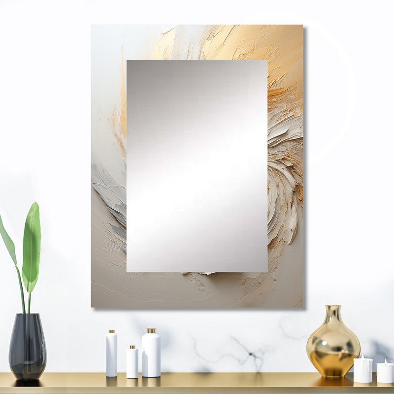 Peinture abstraite or et blanc Spiral I - miroir mural spirales abstraites, miroir décoratif doré, impression sur métal