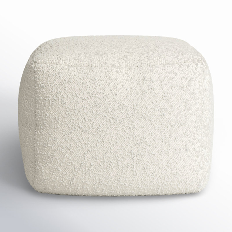 Ivory Boucle Upholstered Modern Square Pouf