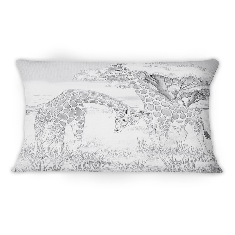 Coussin décoratif à imprimé traditionnel noir et blanc Giraffes In Safari