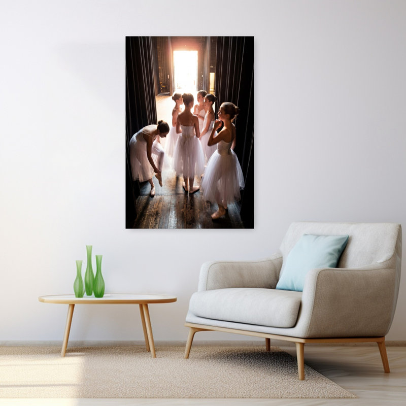 «Young Ballerinas Backstage Elegant Abstract», art mural contemporain, H 48 po x l 32 po