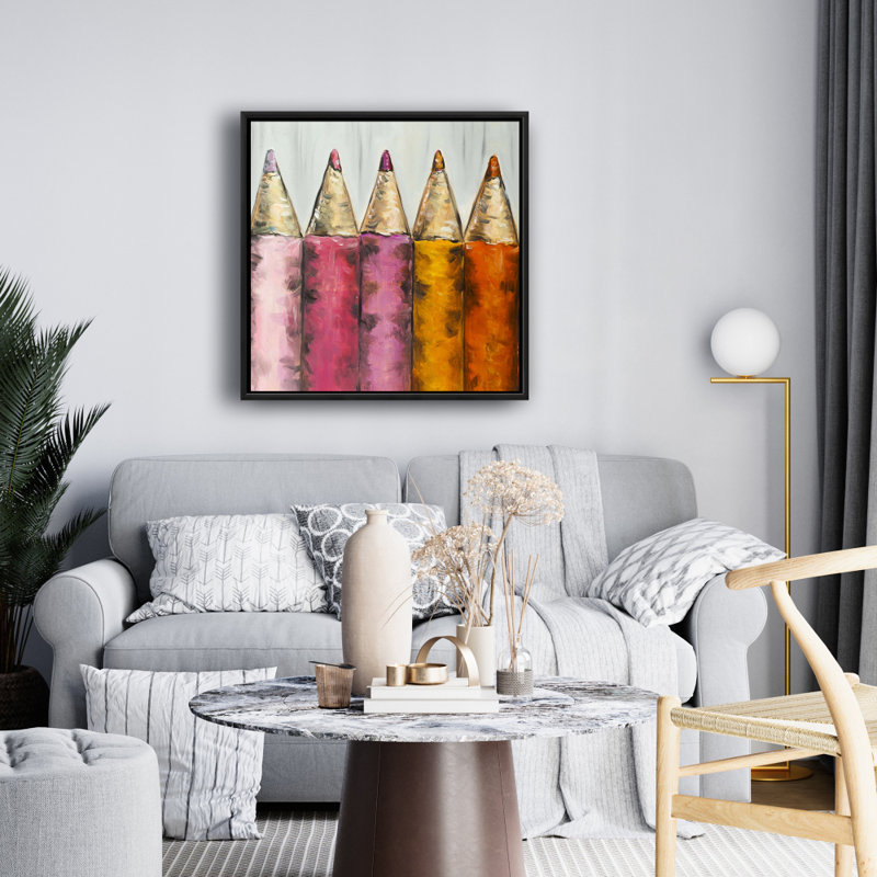 Impression de crayons de couleur sur toile, Toile encadrée noire, H 24 po x l 24 po