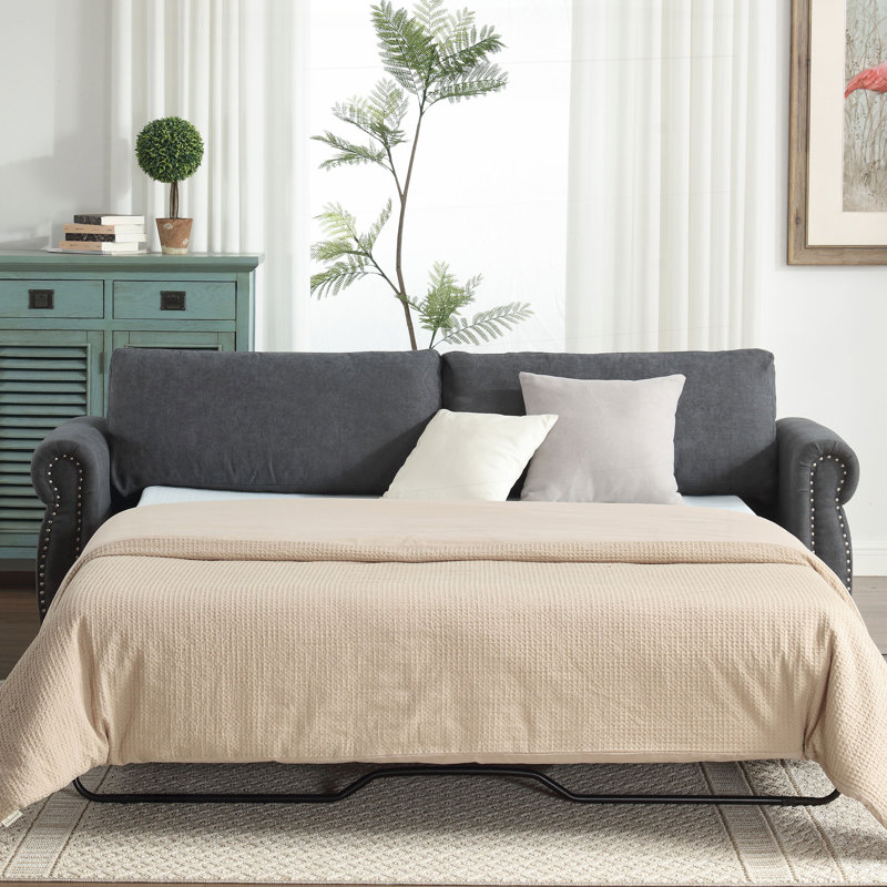 Canapé-lit rembourré avec grand matelas Nero 2-en-1, Gris foncé