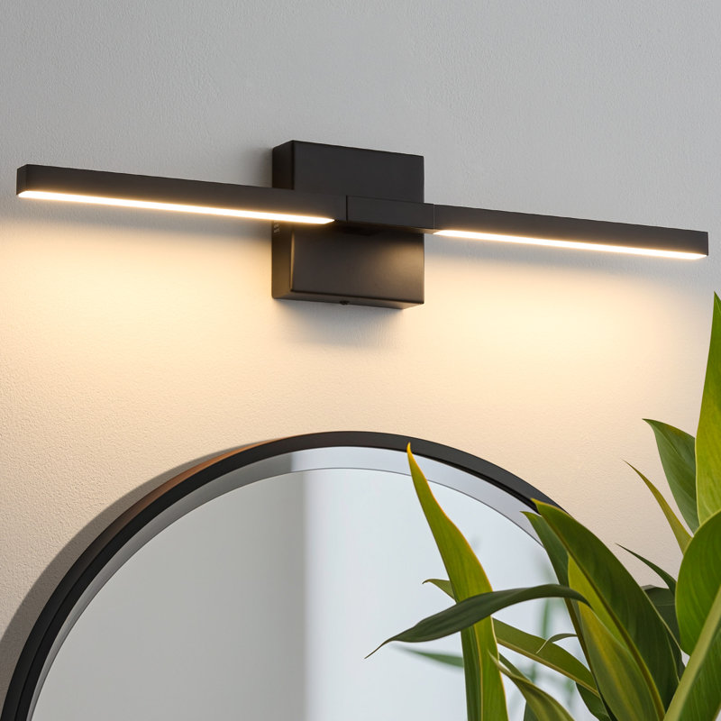 1 - Light 23.6In Flush Mounted Led Bathroom Mirror Light Wall Sconce, Matte Black