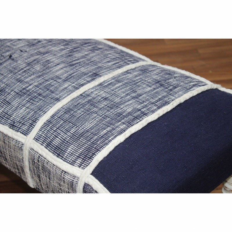 47" Textural White Leg Upholstered Bench, Navy Blue, White