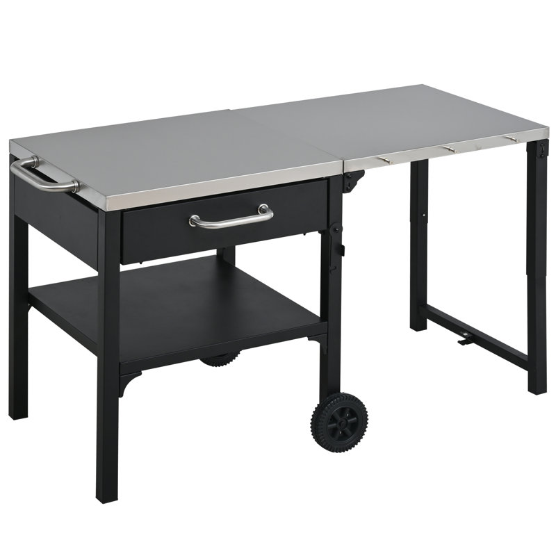 Outdoor Kitchen Cart Foldable Outdoor Prep Station Portable BBQ Cart Grill Cart with Foldable Top and Storage Space for Backyard, Patio, Black