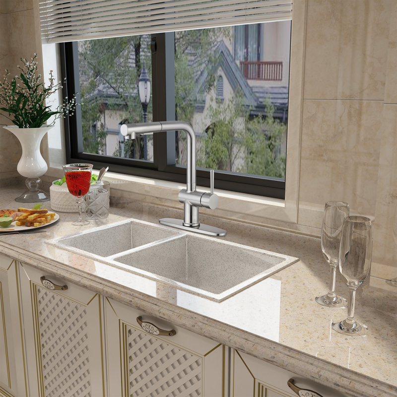 Mondawe Pull Down Kitchen Faucet, Silver